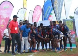 Strathmore Leos receive Embu 7s Trophy. Photo Courtesy/Embu 7s