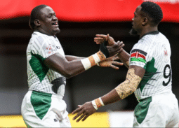 KENYA 7S STARS ALVIN OTIENO AND NELSON OYOO CELEBRATE (PHOTO: P YATES / WORLD RUGBY