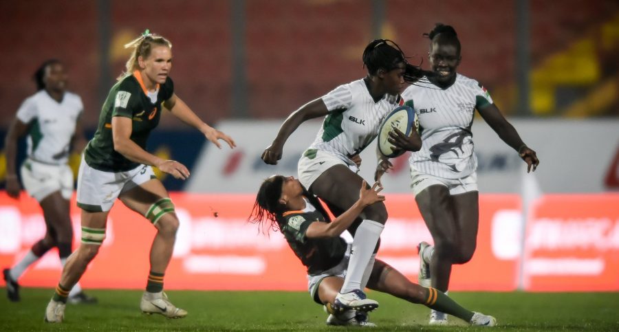 Kenya Lionesses Christabel Lindo in action against South Africa. Photo Courtesy/KRU.